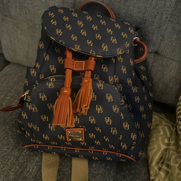 Dooney & Bourke Monogram Navy and Tan Backpack - Picture 1 of 7